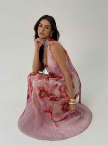 Aloruh Đầm cổ khoét sâu họa tiết hoa dành cho nữ, gợi cảm và phù hợp cho kỳ nghỉ - Nhiều màu - Xem 1