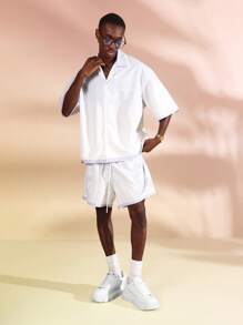 SUMWON Luxury Resort Baroque Print Short Sleeve Button Down Shirt Shorts Set Summer Holiday Beach Party Two Piece Outfit Casual Wear - Blue - View 2