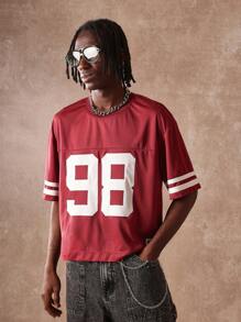 SUMWON Varsity Athletic Football Jersey Style T-Shirt Retro College Sports Uniform Number 98 Casual Streetwear Mesh Classic Team Spirit Fan Wear - Red - View 2
