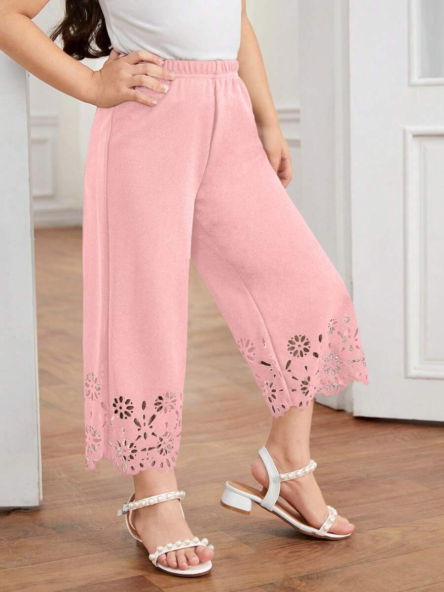 Young Girl Laser Cut Out Wide Leg Pants