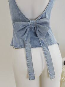 SHEIN MOD Top corto in denim da donna, canotta casual aderente senza maniche e senza schienale, blu