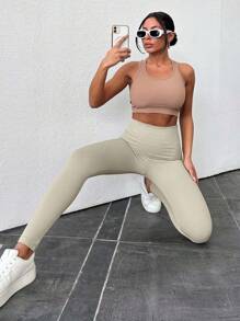 EURMUSE Women's High Waist Leggings - Beige - View 6