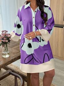 SHEIN LUNE Plus Size Elegant Floral Print Bell Sleeve Midi Dress - Multicolor - View 4