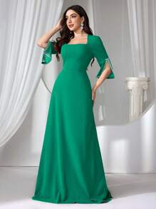 Đầm dạ hội trang trọng dệt kim đính hạt bong bóng cho nữ, Đầm dự tiệc, Váy dài, Dành cho khách dự tiệc cưới - Màu xanh Ô liu - Xem 4