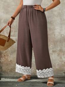 EMERY ROSE Pantalones sueltos y elegantes de talla grande con parches de unicolor y ribete de encaje, para uso casual y de negocios en primavera/verano, para mujeres - Multicolor - Ver 3
