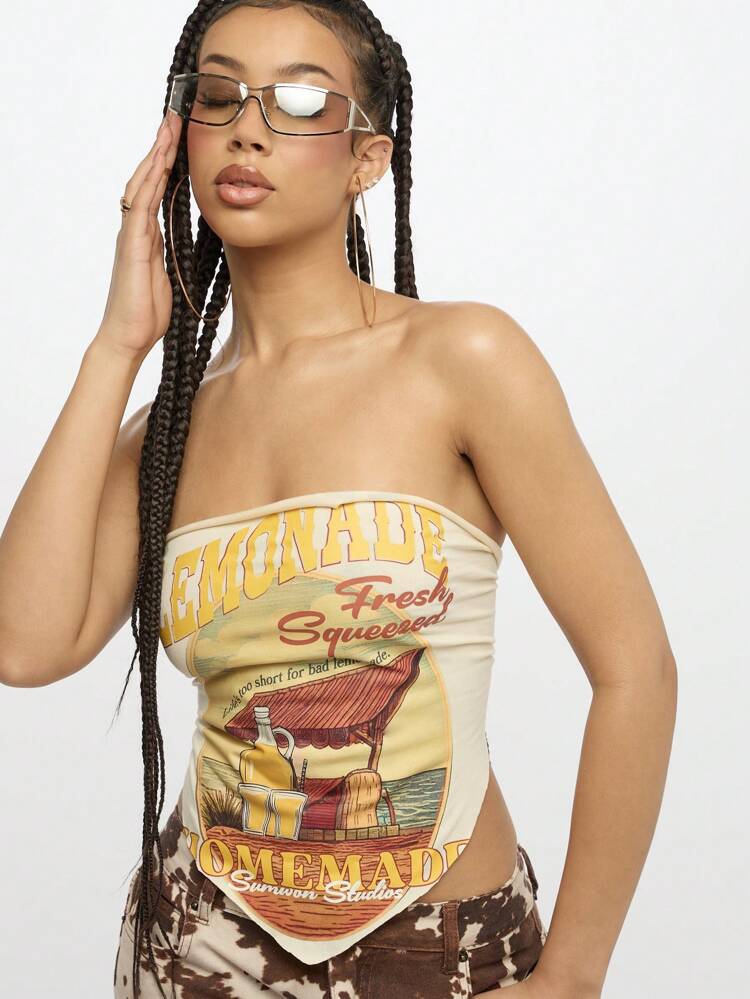 SUMWON WOMEN Handmade Retro Bandeau Crop Top Tie Back