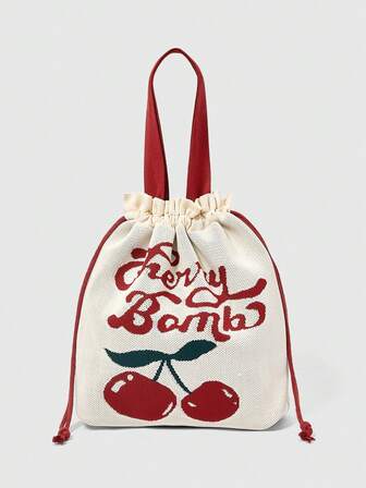 Kawaii Damen Tasche mit Buchstaben- und Kirschen-Muster, großer Kapazität