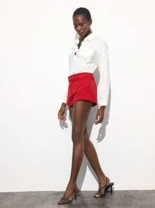 Maija Red Minimalist Urban Style Women's Shorts, Fashion Versatile Business Casual, Spring/Summer Valentine's Day Beach Weddings & Events - Red - View 7