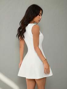 SHEIN PETITE Đầm suông chữ A màu trơn thanh lịch bó sát không tay dáng chữ A cho buổi tối hẹn hò, váy mùa thu, mùa hè dành cho nữ - trắng - Xem 2