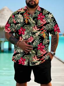 VIVINTIMO 时尚休闲成熟度假复古热带植物花卉全身数码印花图案修身短袖衬衫，大码男士，适合夏季户外度假、约会、派对，是送给男朋友的绝佳礼物 - 彩色 - 查看 6