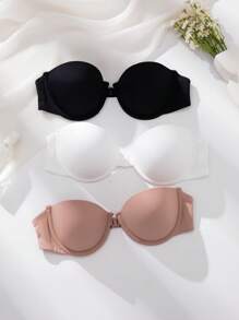 Shein Underwear&Sleepwear Basics Set de 3 sujetadores minimalistas sin tirantes sexy para mujeres, con cierre delantero tipo bustier