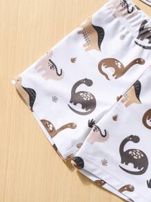 3pcs/Set Baby Boy Dinosaur Print Swimsuit With Sun Protection Hat, Beach Playwear - White - View 7