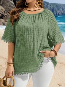 EMERY ROSE 大码女式纯色插肩袖休闲衬衫束腰上衣度假夏季