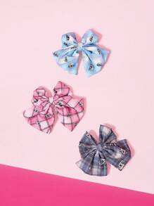 THE POWERPUFF GIRLS X SHEIN 3pcs Checkered & Blossom, Bubbles, Buttercup Pattern Bow Hair Clips Set, Hair Slide, Hair Barrettes - Multicolor - View 1