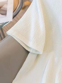 Franclia Women's Round Neck Short Sleeve Casual Elegant Versatile 3D Floral Pattern T-Shirt, Summer Top - Beige - View 5