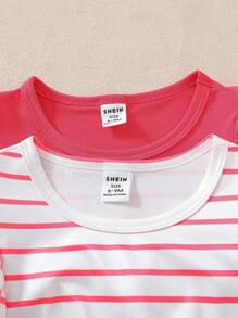 SHEIN 2 Pieces Set Baby Girls' Cute Summer Strawberry & Watermelon Fruit Print Dress, Basic Daily Outfit - Multicolor - View 4