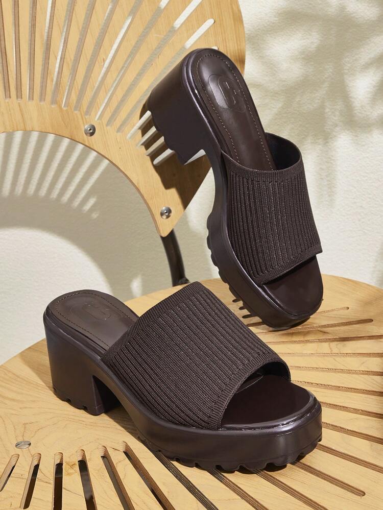 CUCCOO BASICS Fashion Coffee Brown Fabric Comfortable Platform Wedge Heel Mule Sandals, Suitable For Commuting, Shopping, Dating, Party For Christmas Spring Shoes