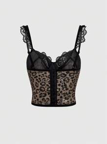 ROMWE J-Fashion Rave Style Sequins & Lace Camisole For Women - Coffee Brown - View 2