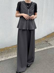 FRIFUL 2 Stücke Damen lässiger und modischer Rüschensaum Sommer Outfit