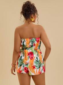 SHEIN VCAY Mono con estampado floral y cuello de halter talla grande, casual y elegante para usar todos los días, atuendos para el Día de San Valentín y vacaciones, ropa de mujer para vacaciones tropicales, regalos de Día de San Valentín para mujeres - Blanco - Ver 2