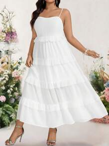 Bellastra Women Plus Size Elegant Party Spaghetti Strap Dress - White - View 5