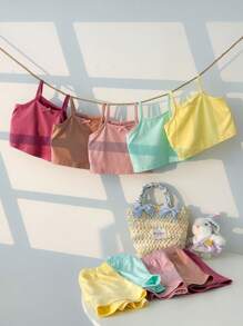 SHEIN 10 pièces/Paquet Top à bretelles et short décontractés pour bébé fille tout-petits, usage quotidien intérieur/extérieur 0-3 ans, multicolore