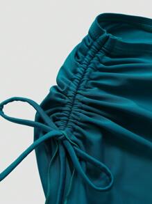 Swim Oasis Plus Size 2pcs Women's Elegant Metal Decor Swimsuit & Beach Cover Up Maxi Skirt Set, Suitable For Spring/Summer Beach - Teal Blue - View 6