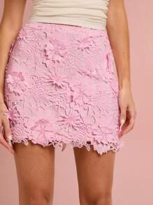 Enchnt 春夏浪漫女士淡粉色精致 3D 花卉镂空刺绣蕾丝可爱迷你裙，甜美优雅时尚，适合度假、约会、节日、派对、毕业典礼、婚礼嘉宾、音乐会节 - 白色 - 查看 3