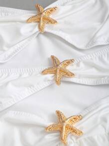 Sweetra Black Starfish & Pentagram Metal Decor Hollow Back Ruched Ruched Hem Splice Mini Dress, Minimalist Cute Elegant Summer Resort Casual Design For Women - White - View 5