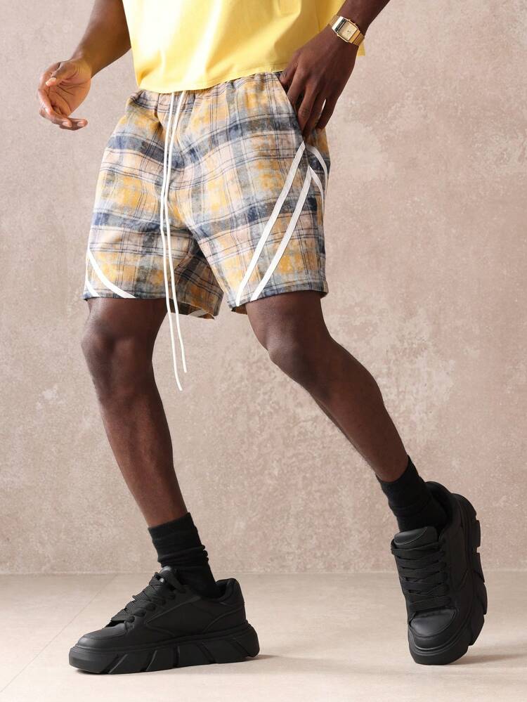 Plaid Drawstring Casual Shorts