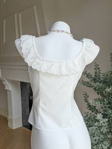 SHEIN EZwear 白色梭织女式T恤，时尚适合夏季 - 白色 - 查看 2