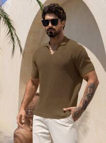 DAZY 男士纯色军绿色纹理面料休闲衬衫，夏季，返校服装