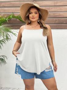SHEIN CURVE+ Plus Size Women's Solid Color Cool Fabric Backless Vestsummer/Country/Beach Vacation Outfits/Beach Outfits/Beach Wear