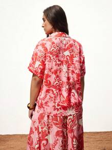 Maija Plus Size Allover Print Short Sleeve Button Down Casual Summer Holiday Shirt