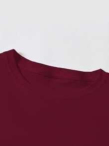 SHEIN LUNE 大码复古图案鸟叶图腾复古印花图案连帽 T 恤，适合女性，森林自然爱好者 - 酒紅色 - 查看 3