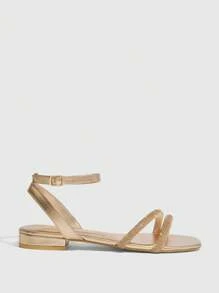 CUCCOO SZL Women Fashion Rhinestone Decor Flat Sandals For Christmas - Champagne - View 7