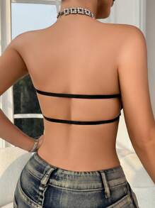 SHEIN 1pc Women's Backless Solid Color Stick-On Bra - Black - View 4