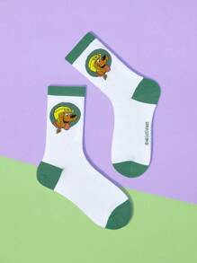 SCOOBY-DOO X SHEIN 1 Paar Damen Kontrast-Farben Socken mit Cartoon Welpen Muster, modisch und niedlich