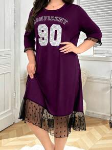 Rochie casual cu imprimeu de dantelă și patchwork, stil INS