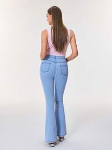 SHEIN BAE Casual Faded Slim Flare Jeans For Summer ,Butt Lifting Jeans Women - Light Wash - View 2