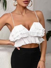 SHEIN SXY Summer Sexy Solid Color Ruffle Hem Cami Top - White - View 5