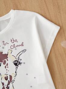 Tween Girl 2 Pieces Pajama Set, Cute Giraffe Print, Soft & Comfortable Fabric, Short Sleeve Top & Shorts, Loungewear Back To School Fashion - Multicolor - View 5