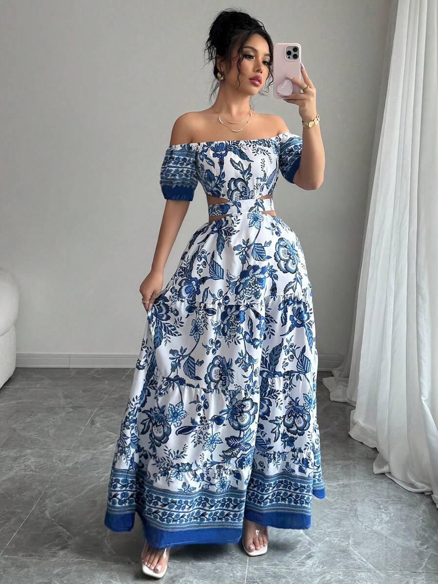 Rafferiza 休闲 - 度假休闲露肩蝴蝶结背心连衣裙 - 藍色 - 查看 1