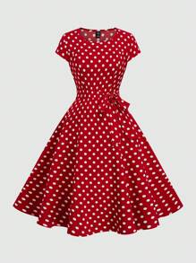 Sunspun 大码浪漫红色圆点连衣裙 - 彩色 - 查看 1