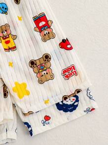 4pcs/Set Young Boy Summer Cartoon Animal Print Short Sleeve T-Shirt And Shorts Pajama Set