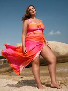 Swim Oasis Conjunto de 2 piezas de traje de baño de una pieza acampanado y degradado en talla grande para mujer - Multicolor - Ver 2