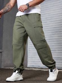 Manfinity Homme Plus Size Men's Solid Color Simple Casual Jeans - Olive Green - View 3