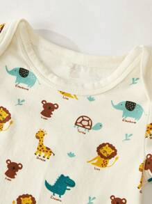 Cozy Pixies 新生女宝宝卡通动物印花柔软针织圆领短袖连体衣