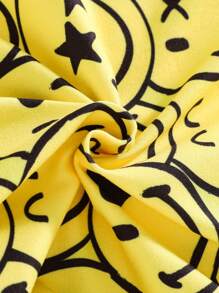 SmileyWorld® | SHEIN Baby Boy Cartoon Smiling Face Pattern Yellow Cute Playful Hooded Romper Set