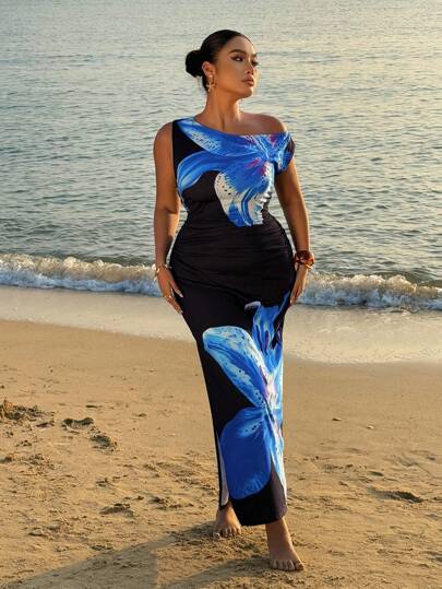 Sunnyshic 大码女式优雅花卉印花连衣裙